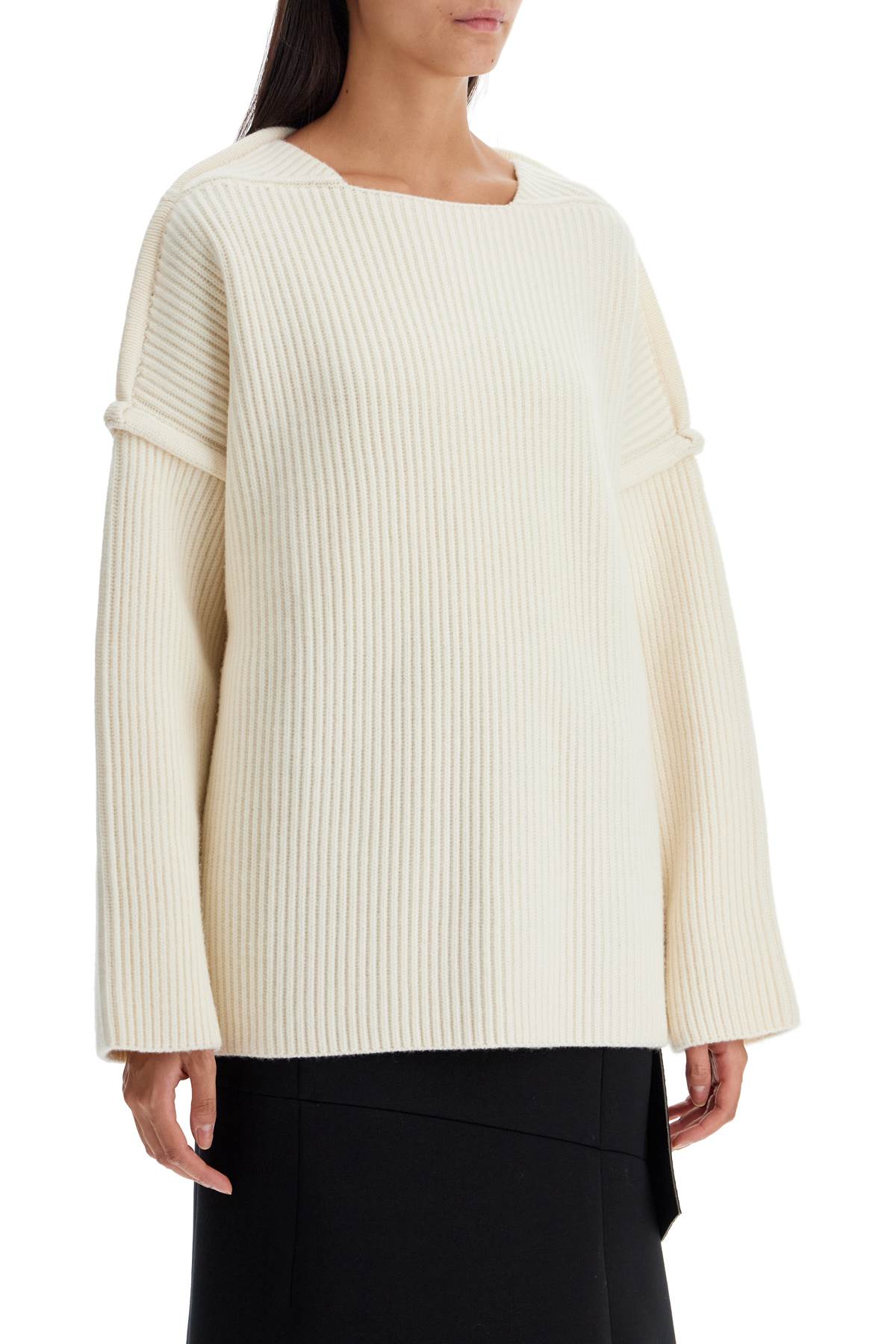 Shop Jil Sander Oversized Ribbed Knit Pul In Chalk (white)