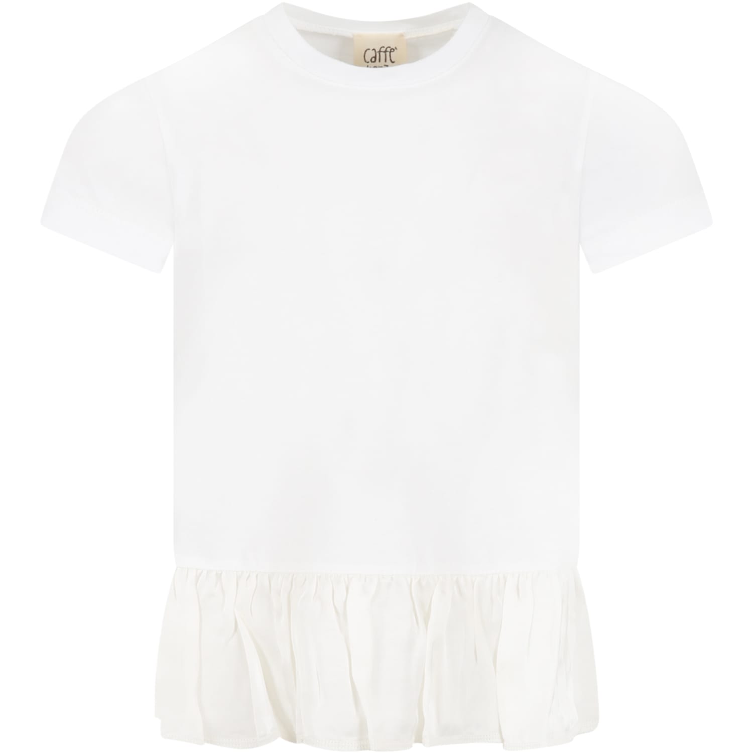 Shop Caffe' D'orzo White T-shirt For Girl With Flounces