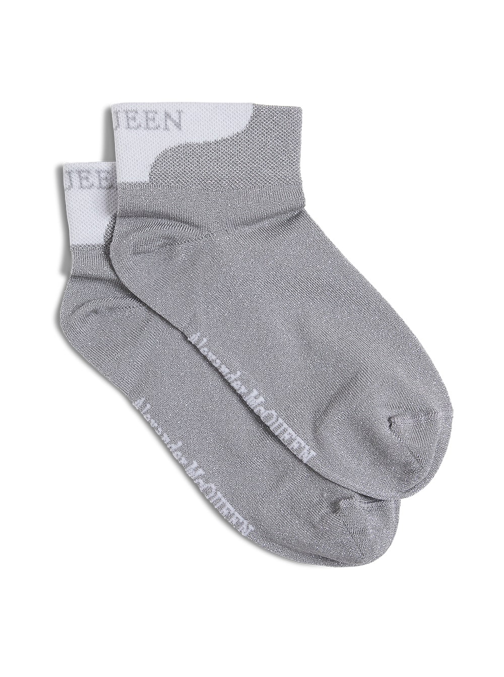 Alexander McQueen Silver Lurex Socks With Logo Print