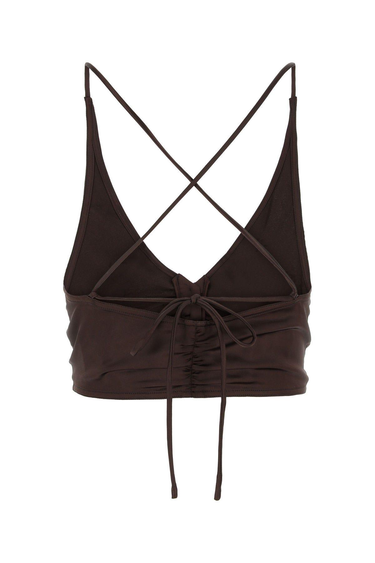 Ganni Brown Criss-cross Camisole In Dark
