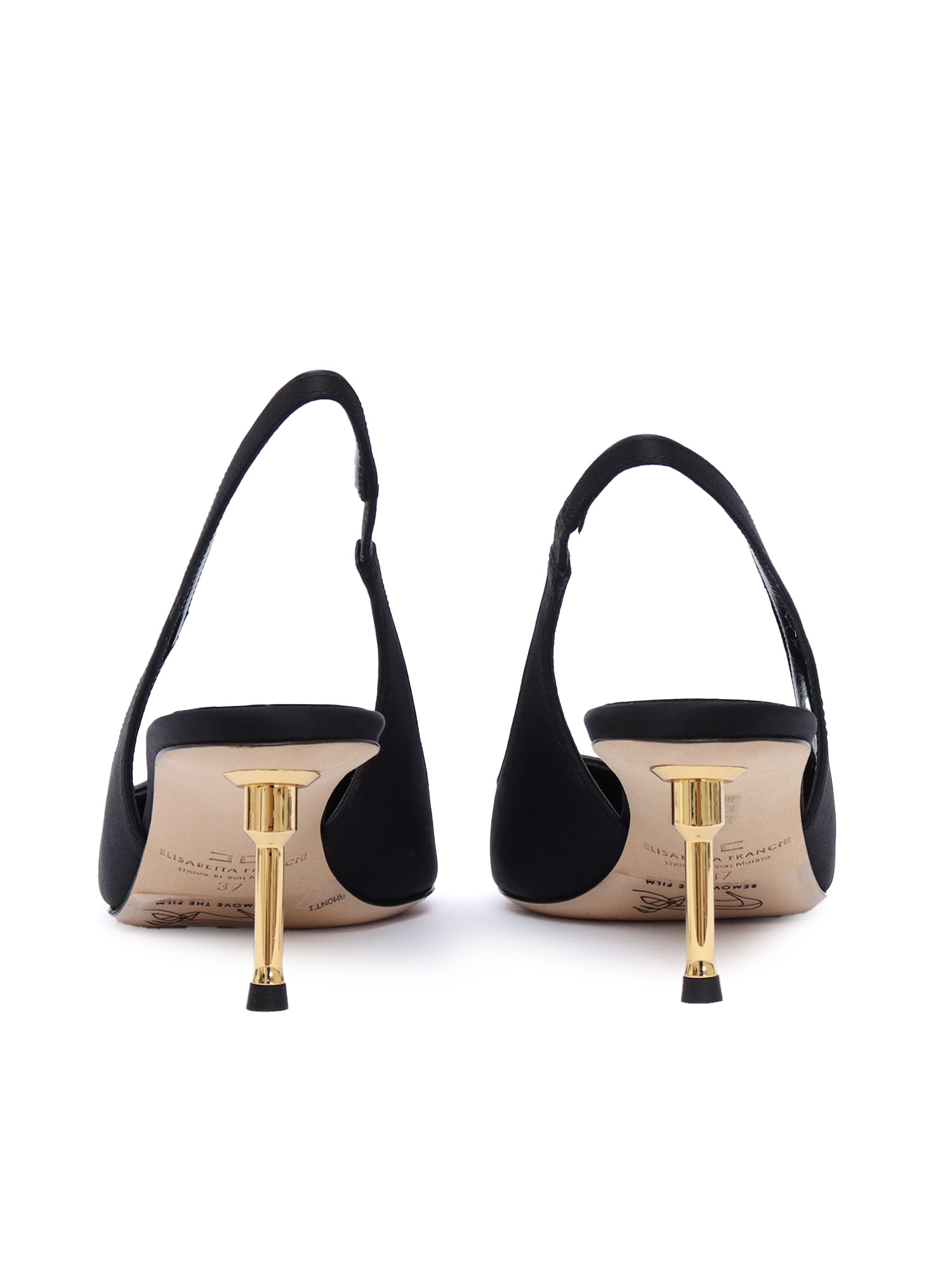 Elisabetta Franchi Slingback Heels With Gold Accent And Pointed Toe In Black