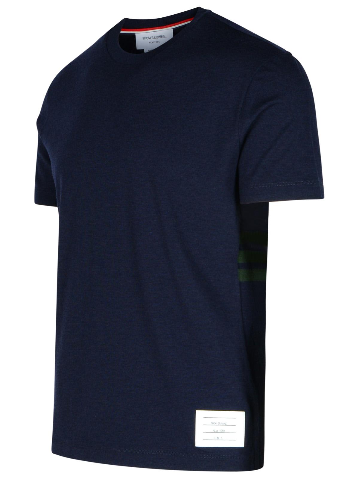 Shop Thom Browne 4 Bar Navy Wool T-shirt