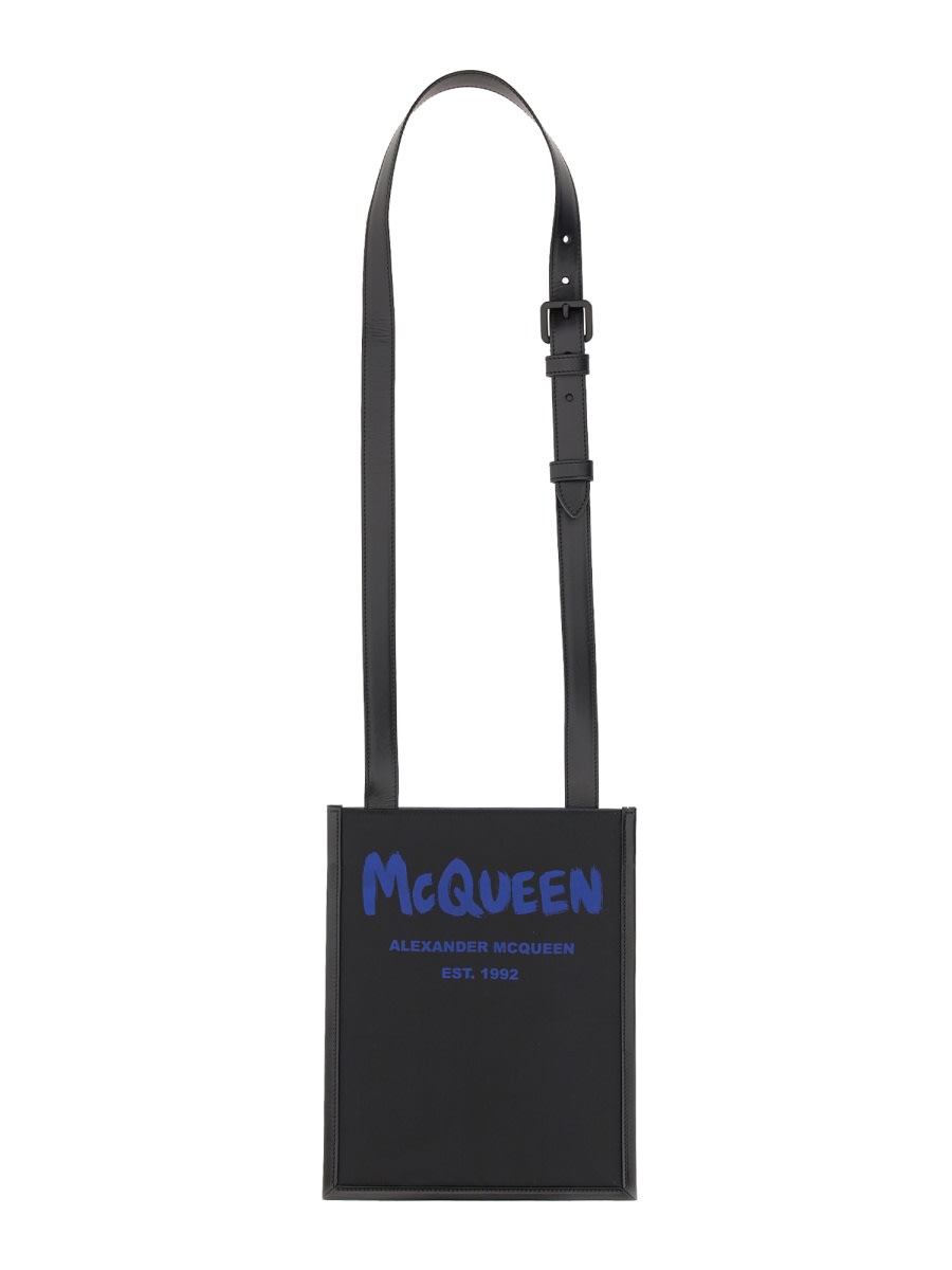 Shop Alexander Mcqueen Smartphone Bag With Graffiti Logo In Black