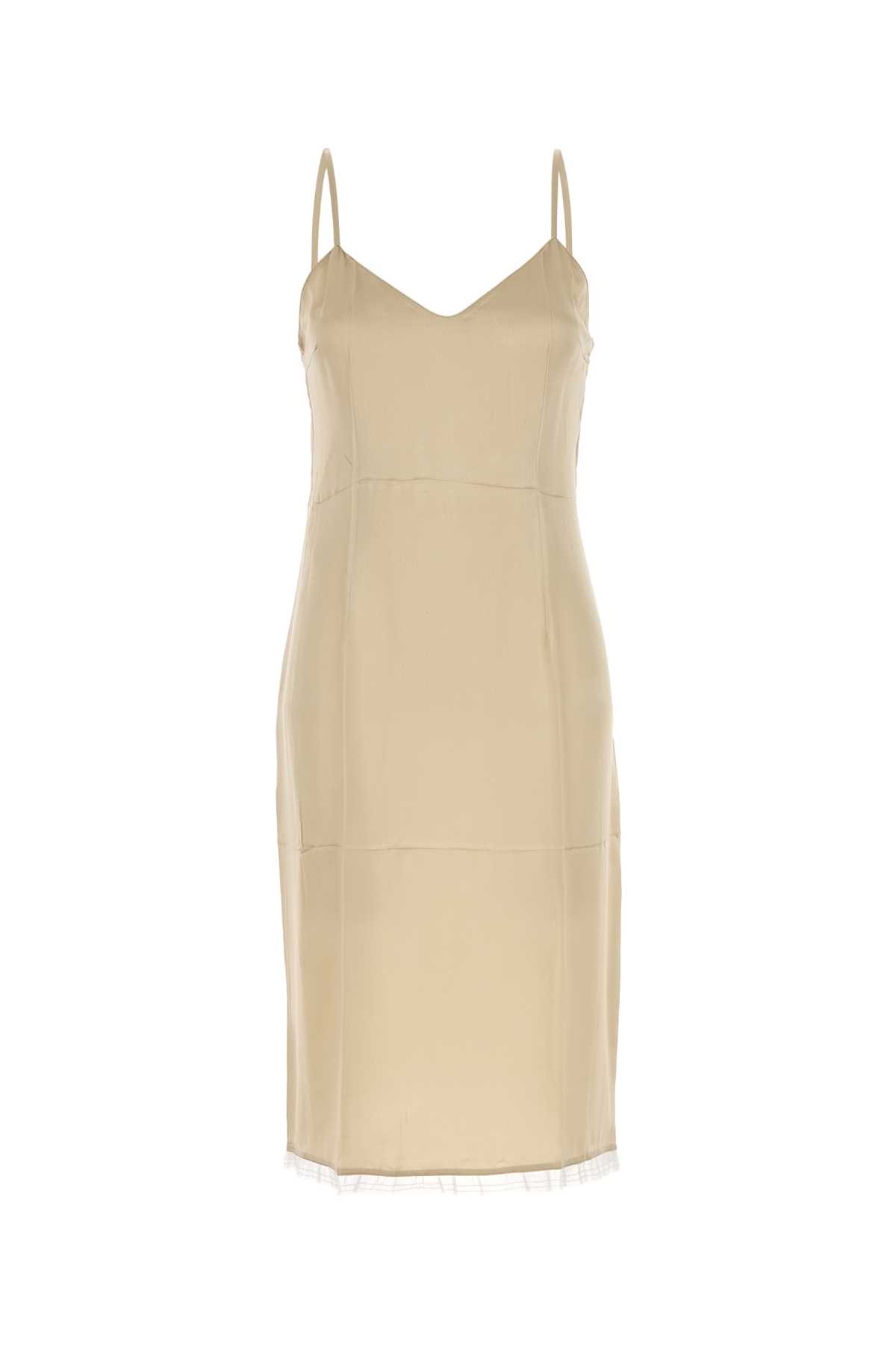 Prada Satin Dress With Spaghetti Straps And V-neckline In Brown