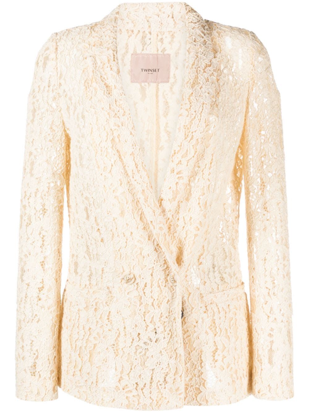 Shop Twinset Single Breasted Laced Jacket In Ivory