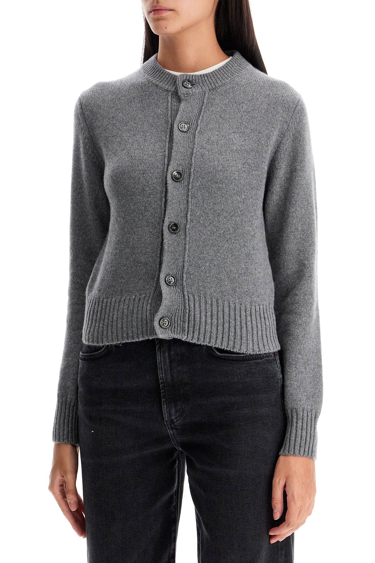 Shop Ami Alexandre Mattiussi Cashmere Crewneck Cardigan In Gris Clair (grey)