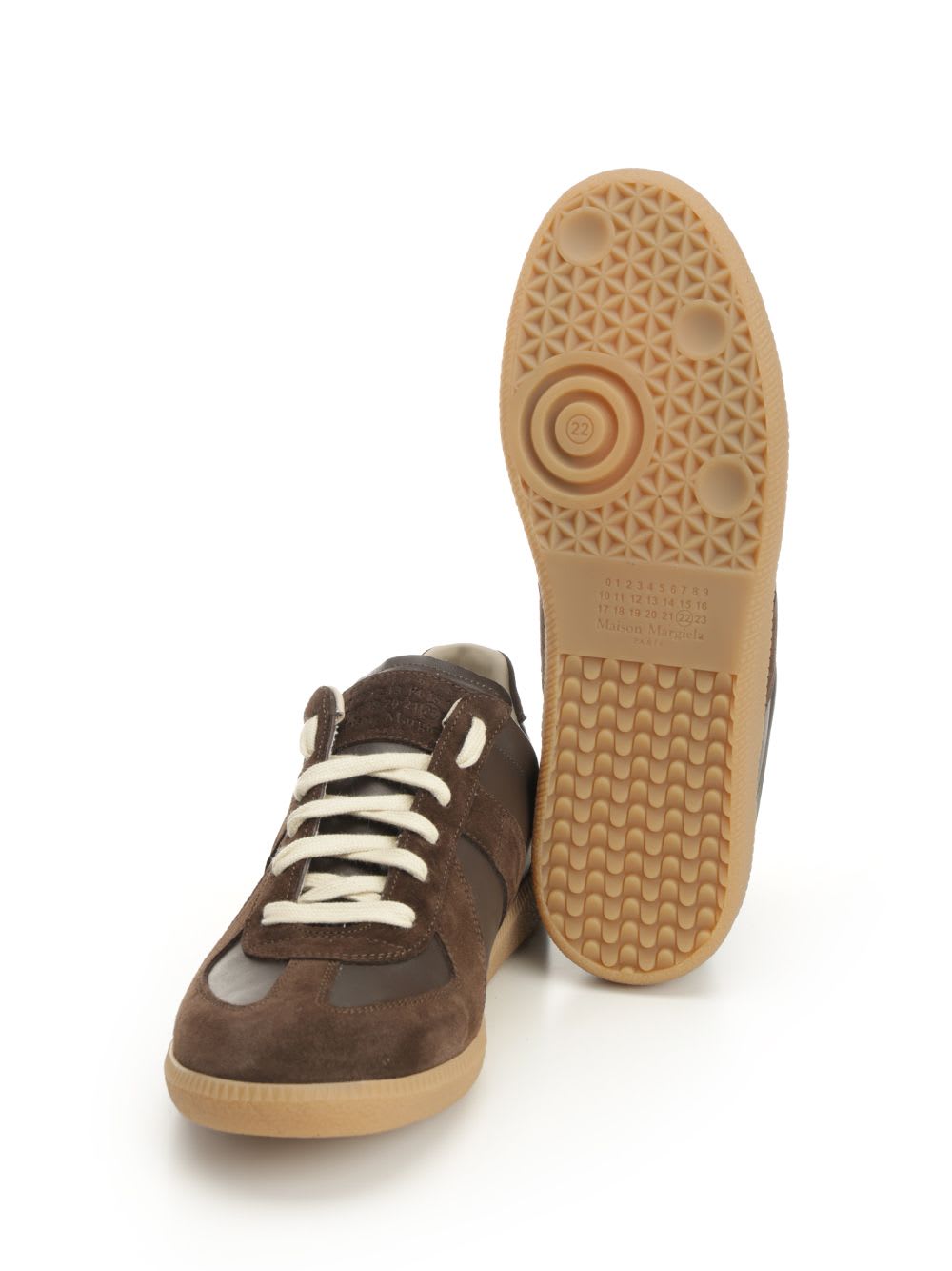 Maison Margiela Low-top Sneakers Featuring Suede Panels In Brown