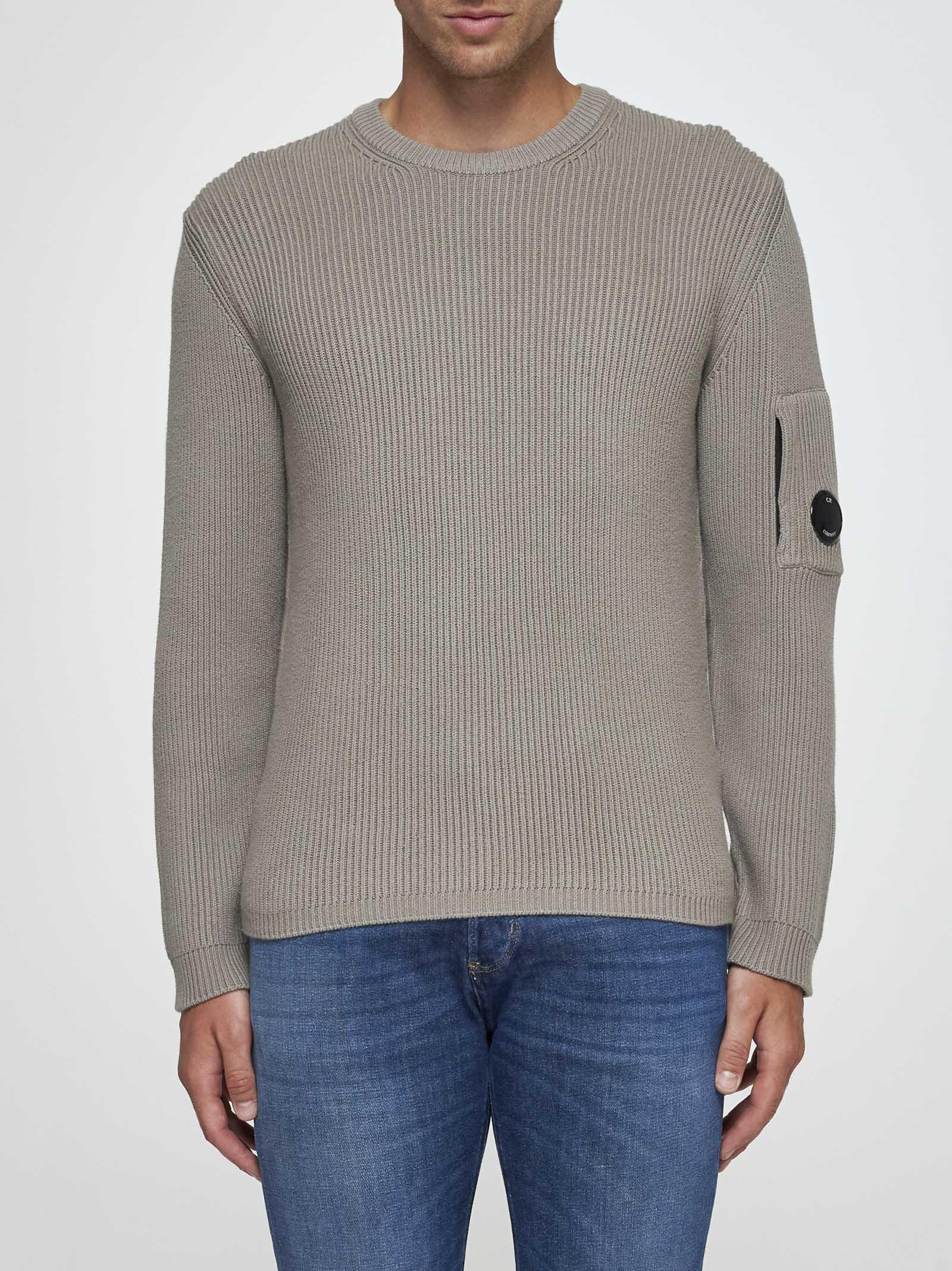 Shop C.p. Company Ribbed Cotton-blend Sweater In Kaki