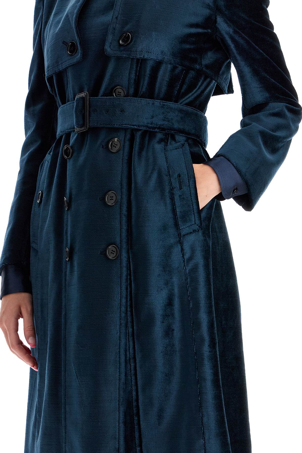 Shop Tom Ford Double-breasted Velvet Coat With Flame In Midnight Blue (blue)