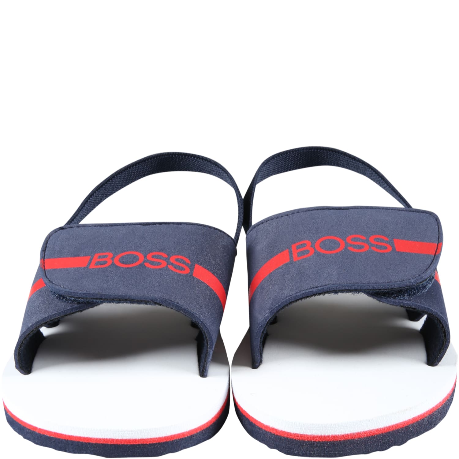 Shop Hugo Boss Blue Sandals For Boy With Red Logo