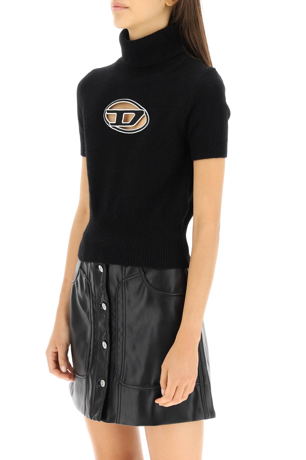 Shop Diesel Short-sleeved Turtleneck Sweater With Cut-out Logo  In Black