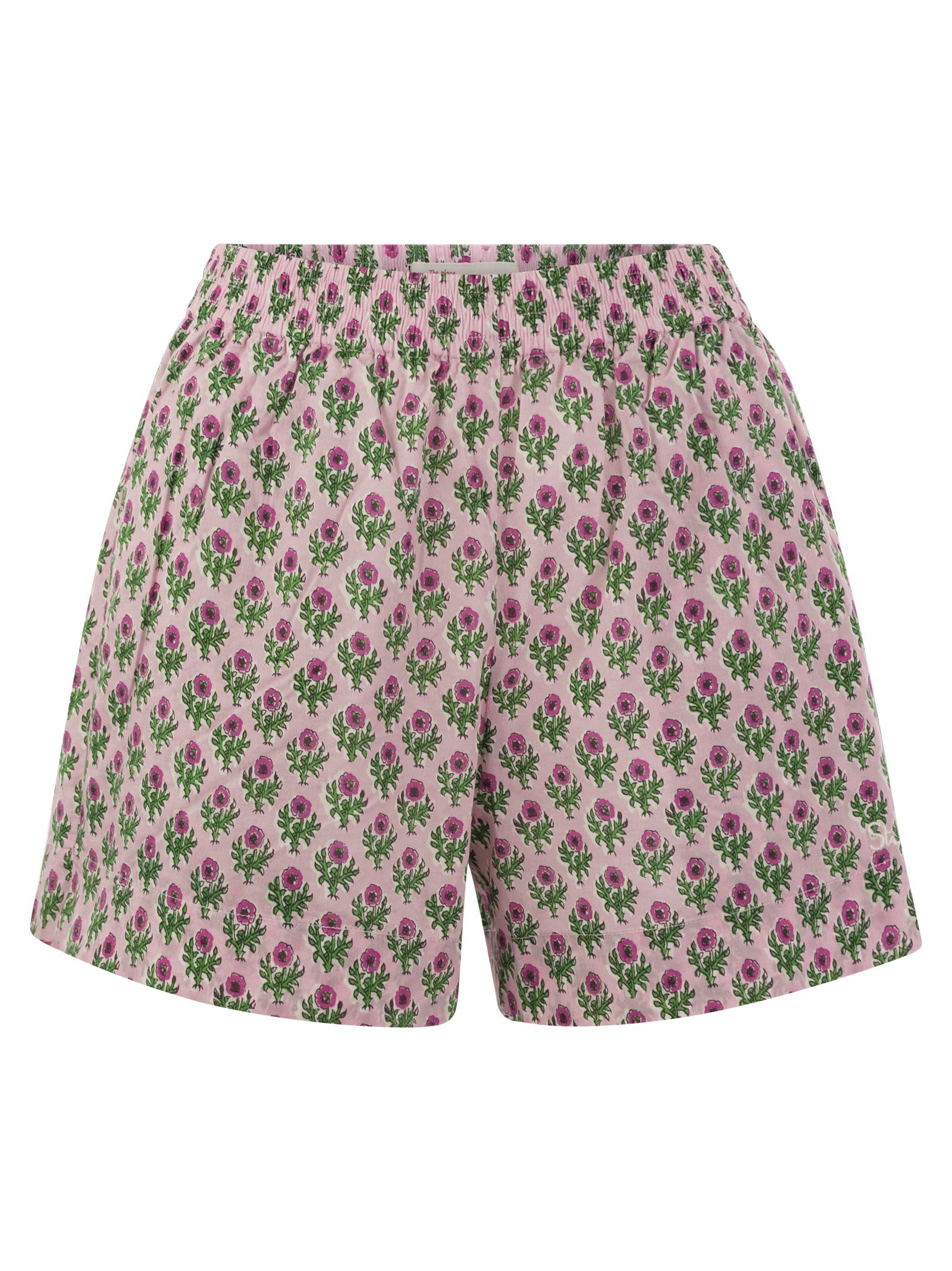 Shop Mc2 Saint Barth Meave - Cotton Shorts With Floral Pattern In Pink