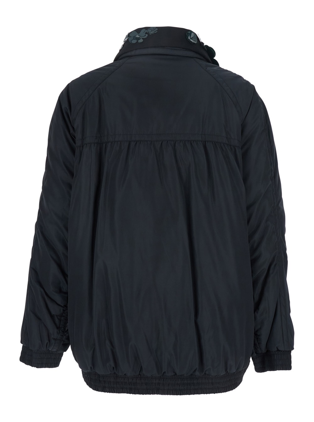 Pinko Clarinda Blue Jacket With Removable Sequin Collar And Drawstring Waist In Tech Fabric Woman In Blue