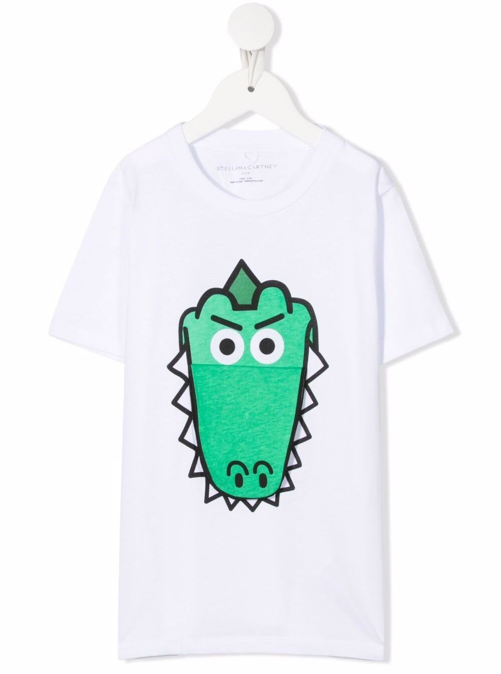 Stella Mccartney Kids Boys White Cotton T-shirt With Dinosaur Print