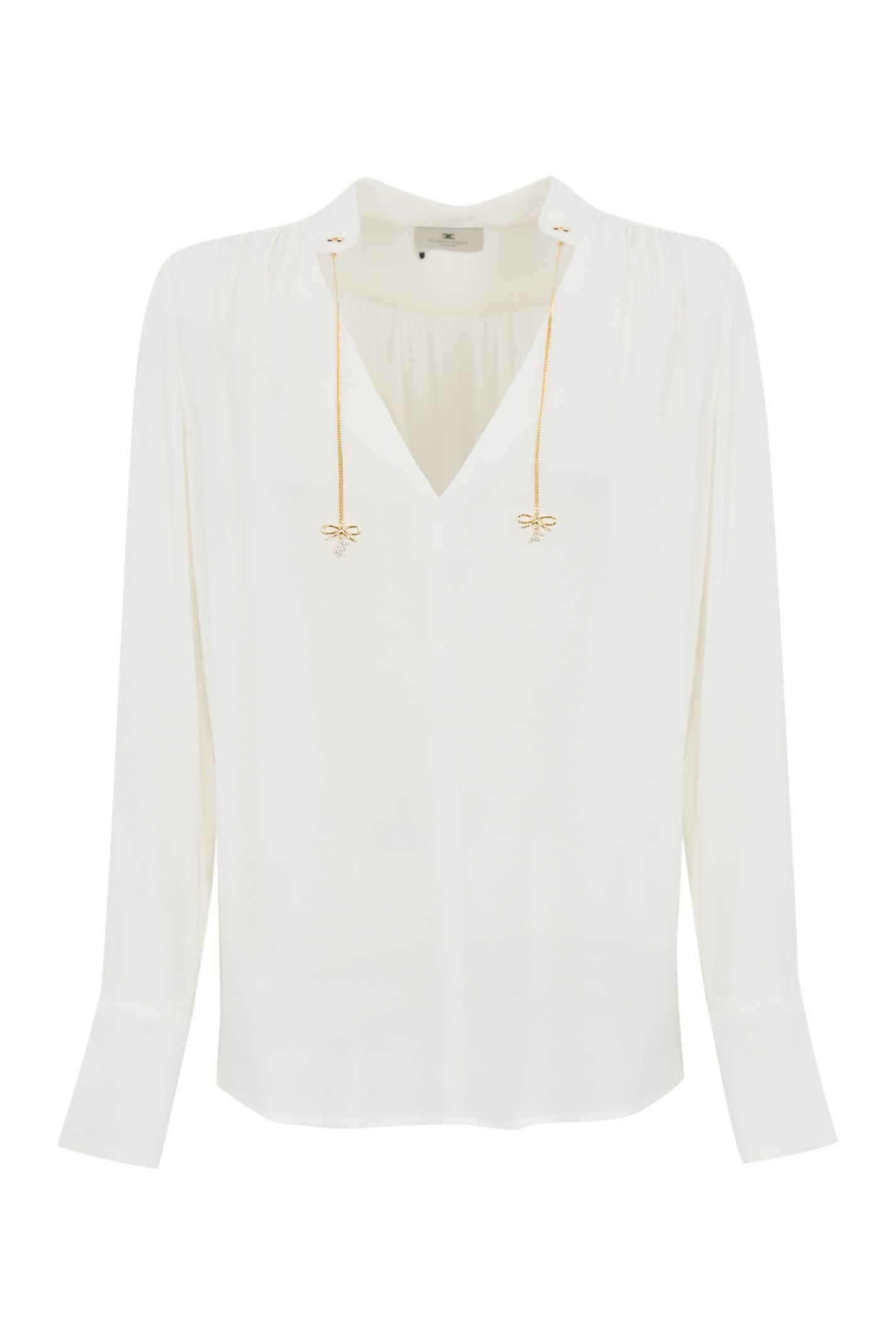 Elisabetta Franchi Georgette Shirt With Logo Charms In Avorio