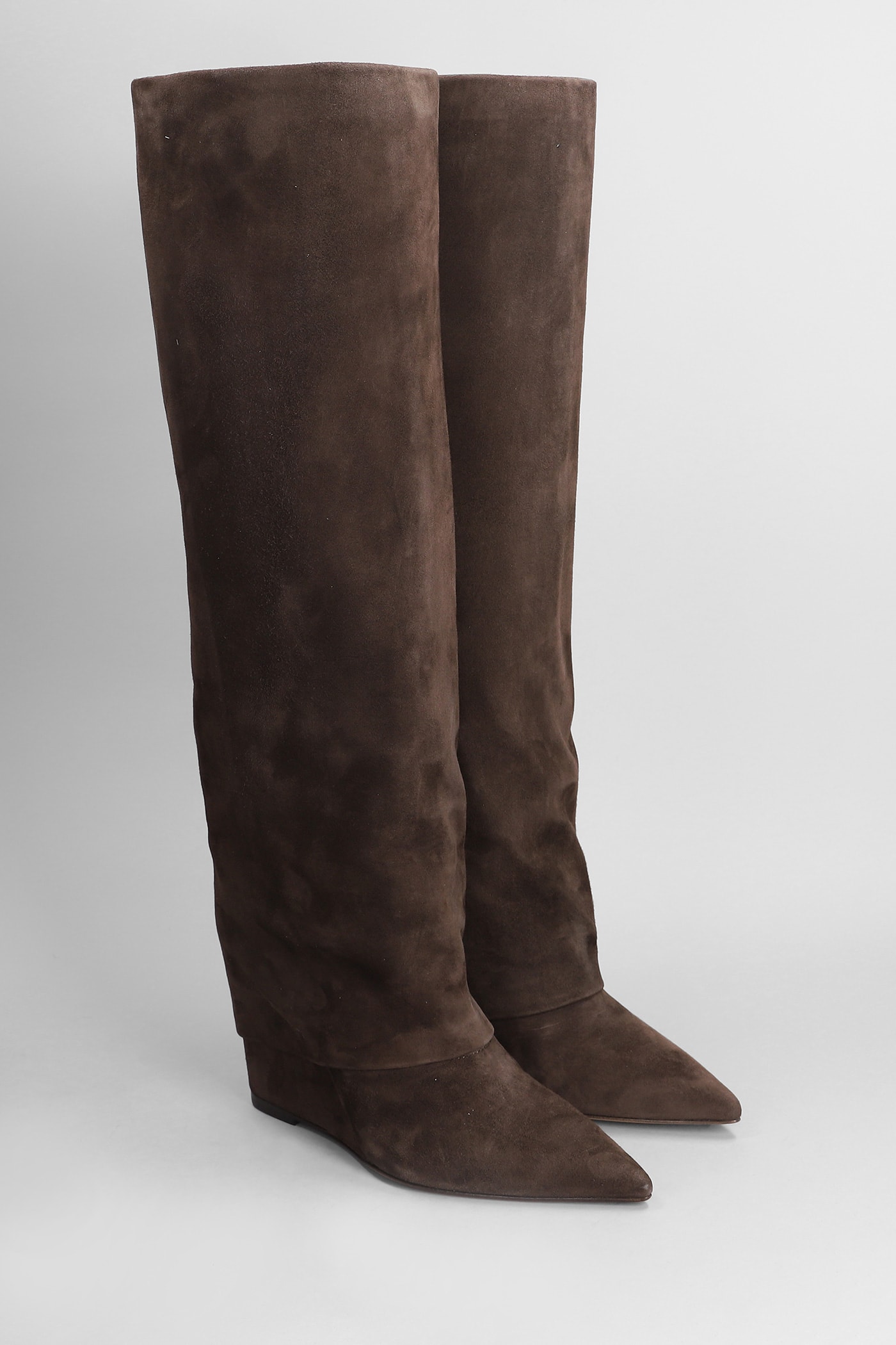 Shop The Seller High Heels Boots In Dark Brown Suede