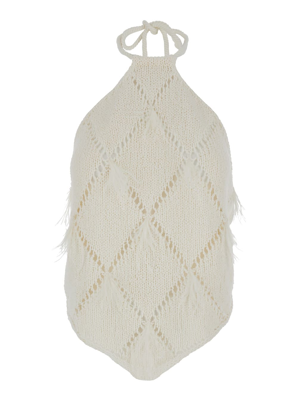 Shop Twinset White Open Knit Work Top In Techno Fabric Woman In Bianco