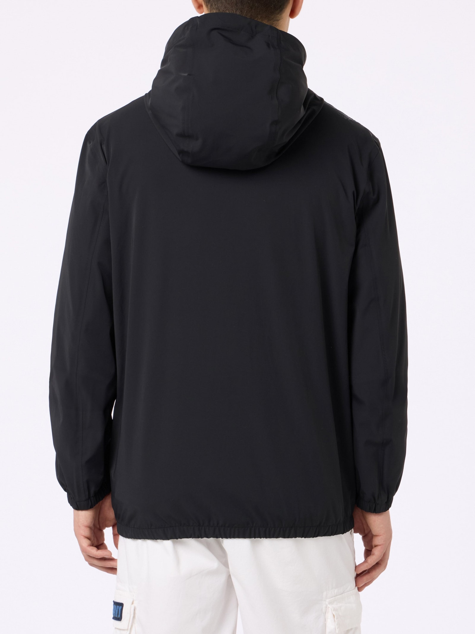 Mc2 Saint Barth Man Hooded Lightweight Black Fabric Windbreaker Sloop In Black