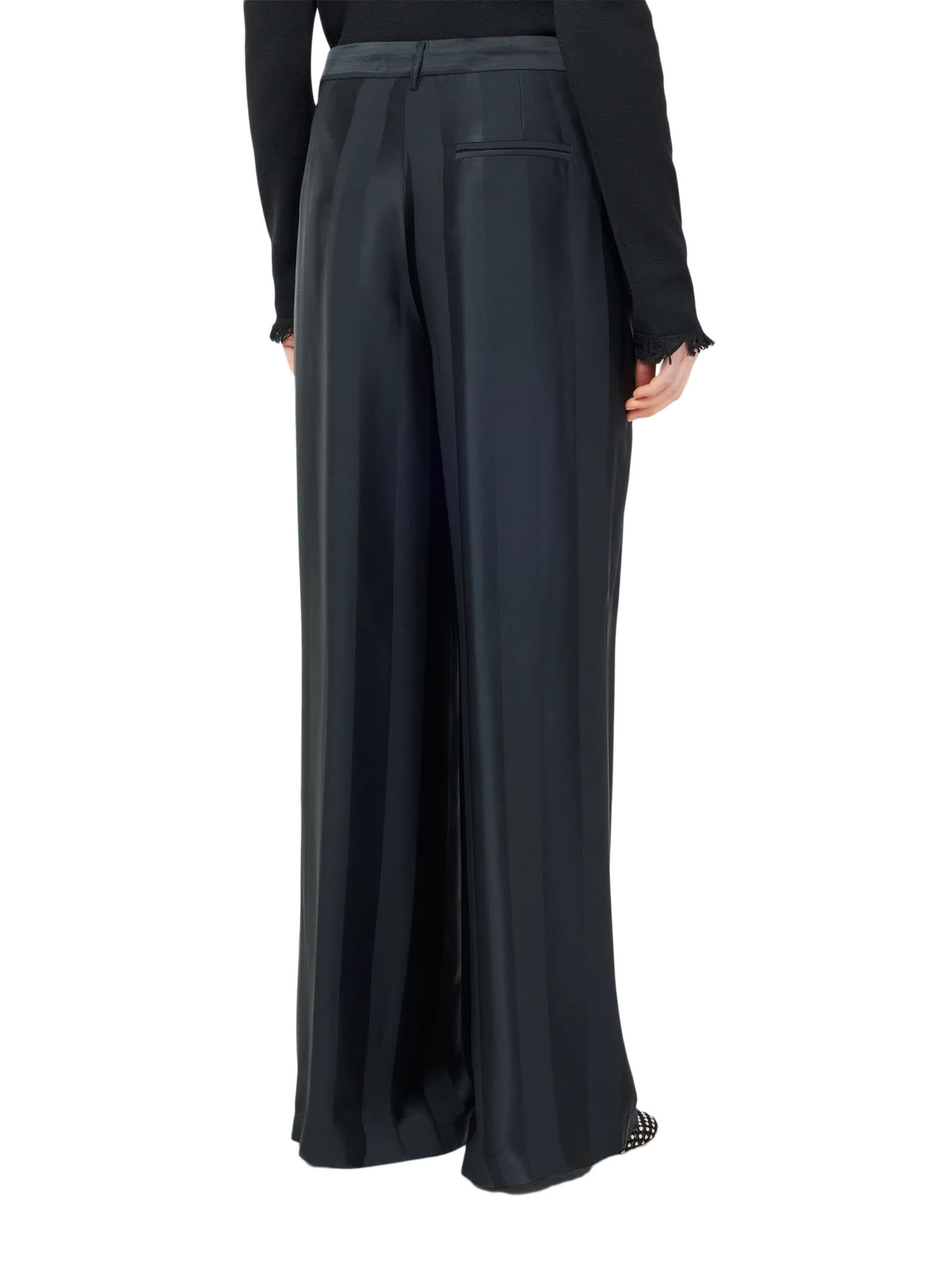 Shop Semicouture Barré Envers Satin Cady Palazzo Trousers In Black