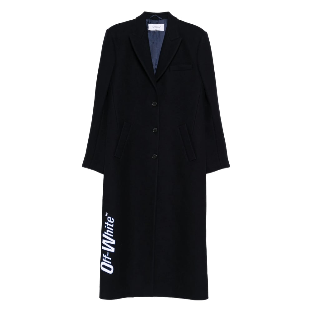Off-white Long Tailored Wool Coat In Black
