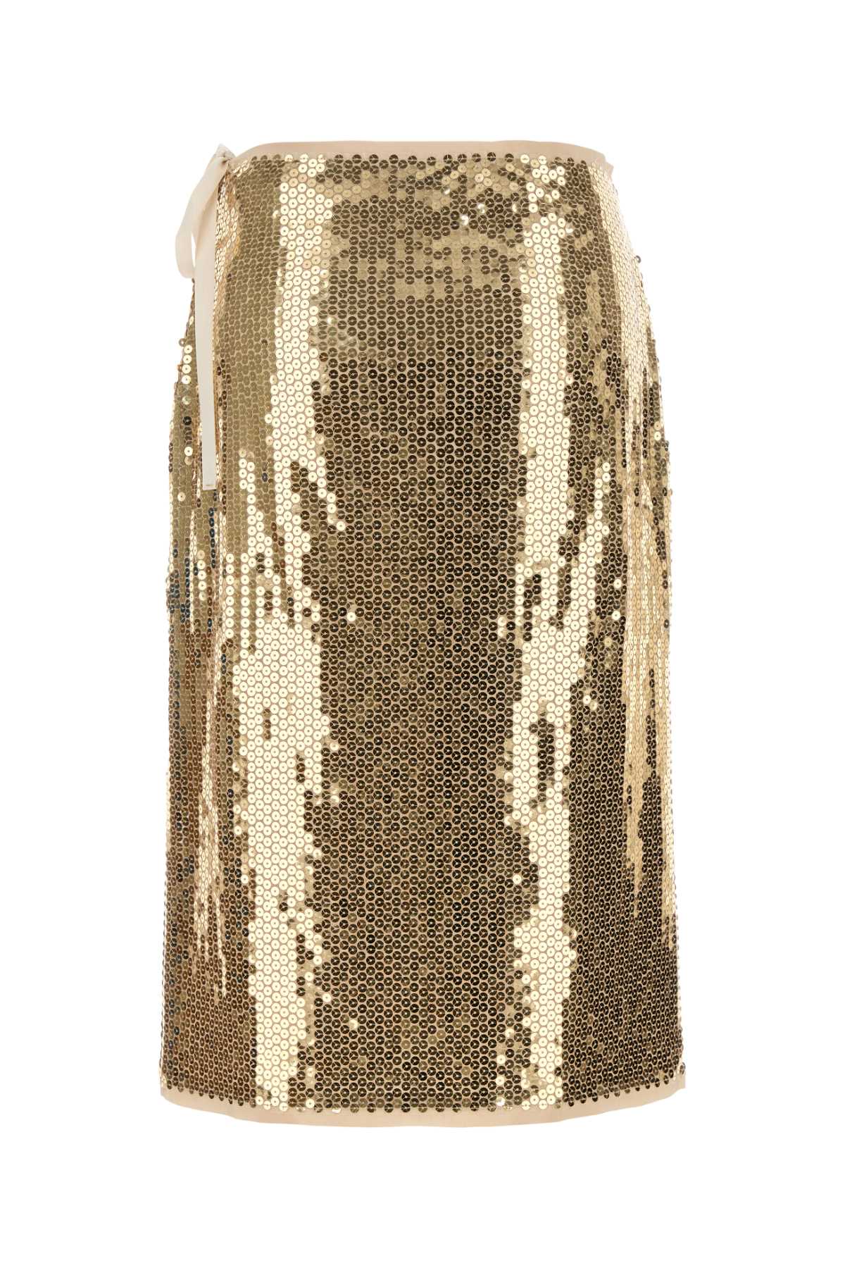 Prada Mesh Skirt With Sequin Embellishment And Side Tie In Oro