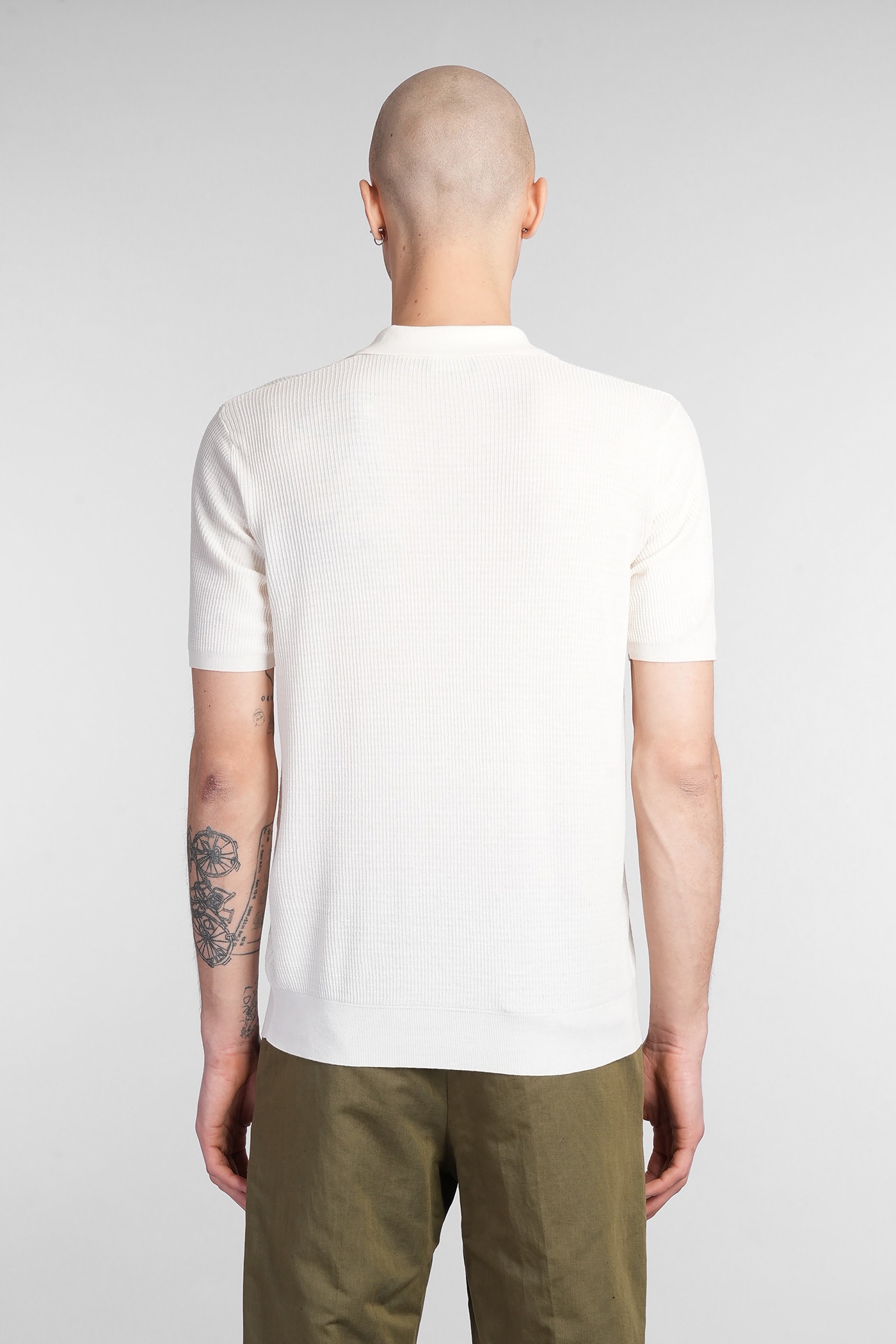 Roberto Collina Short Sleeve Polo Sweater In Beige