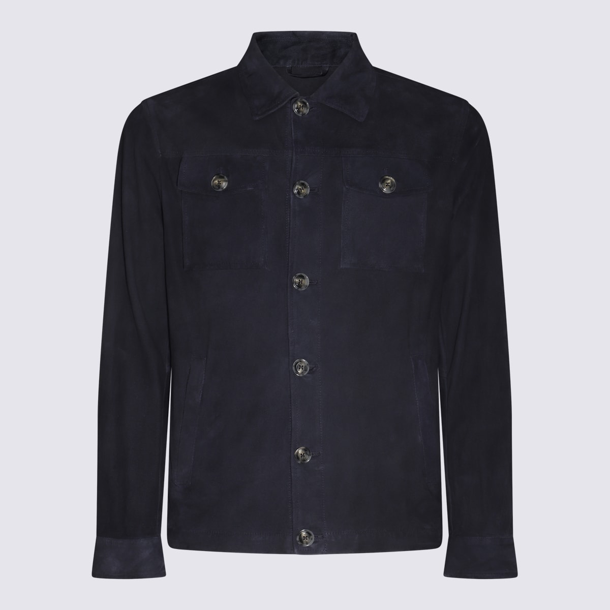 Shop Barba Napoli Dark Blue Leather Jacket In C359