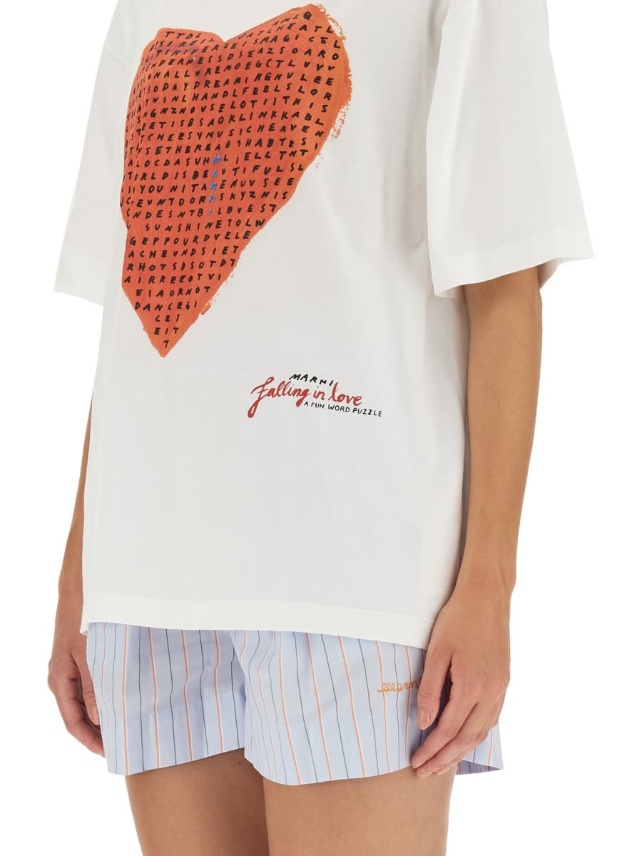 Shop Marni Heart Crucipuzzle T-shirt In White