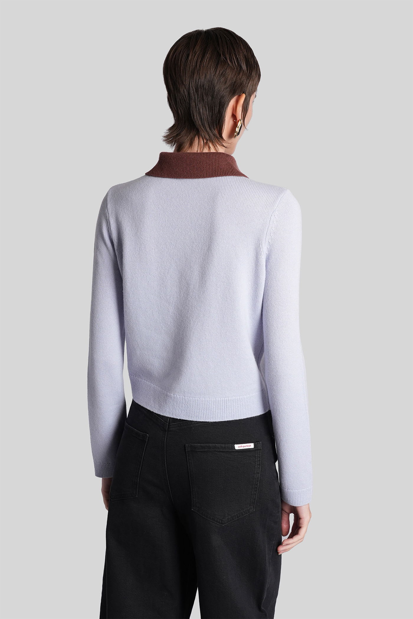 Self-portrait Polo In Cyan Wool In Blue