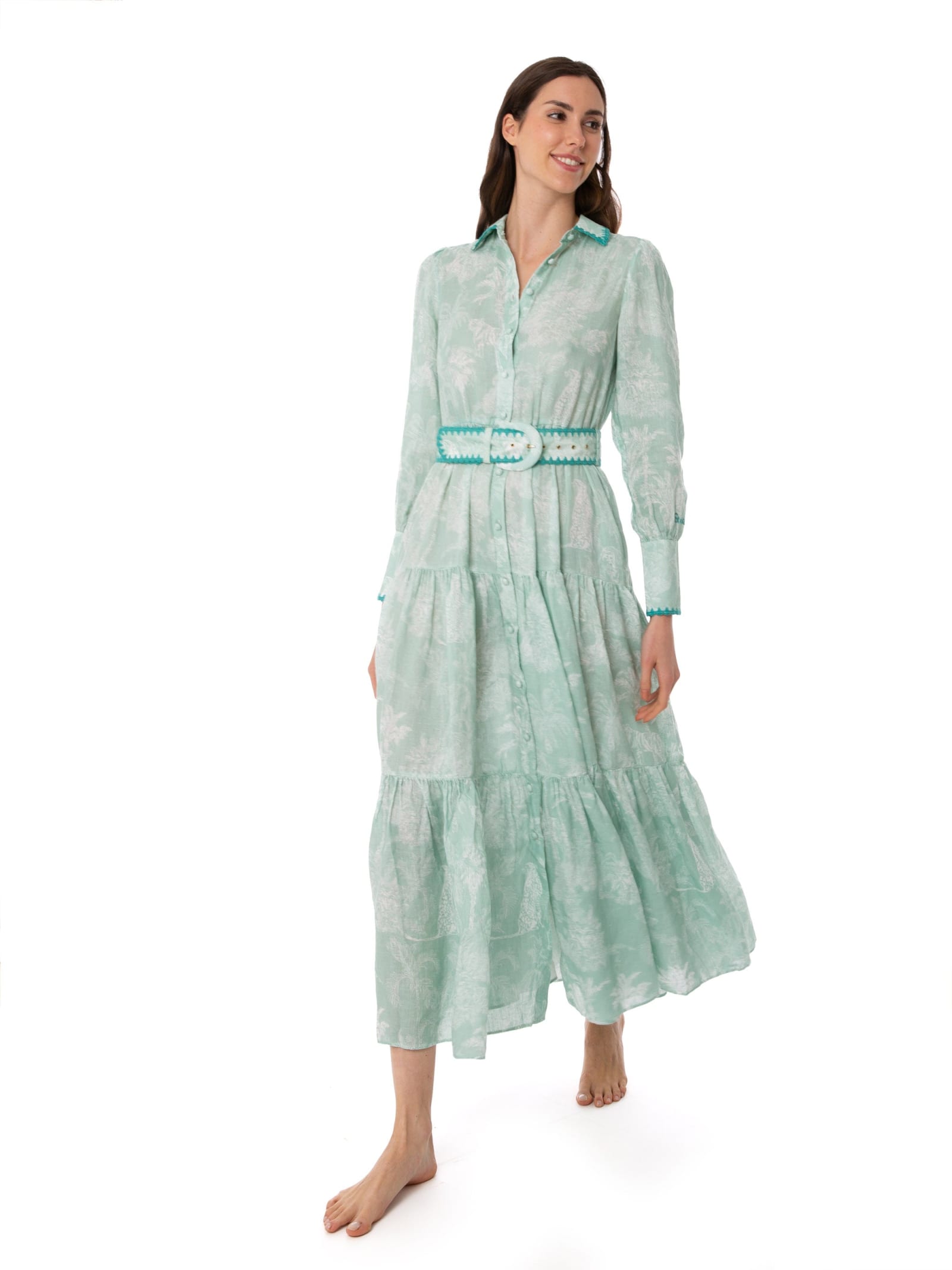 Shop Mc2 Saint Barth Woman Linen Long Dress In Green