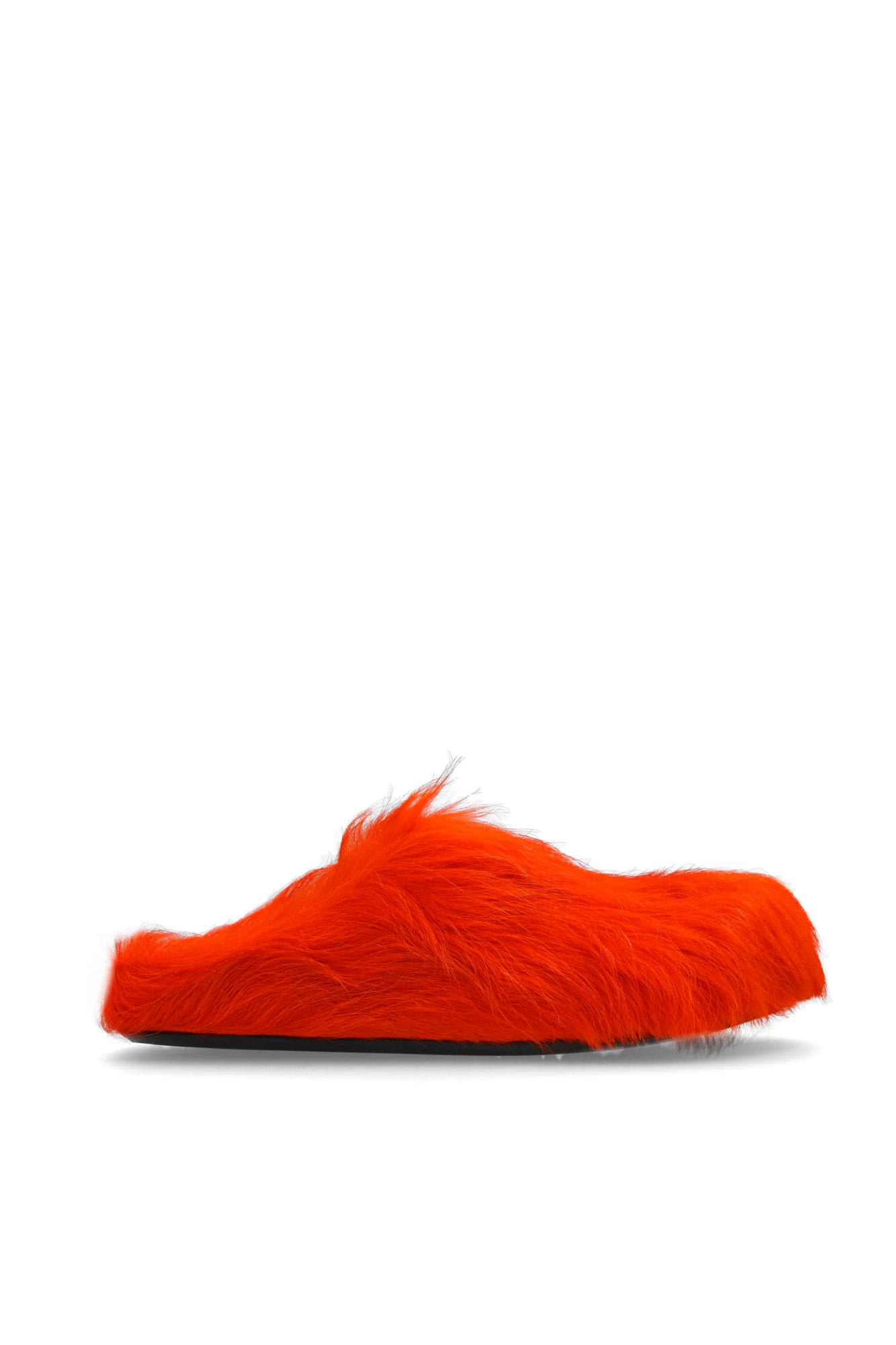 Marni Orange Long Hair Calfskin Fussbett Sabot In Orange