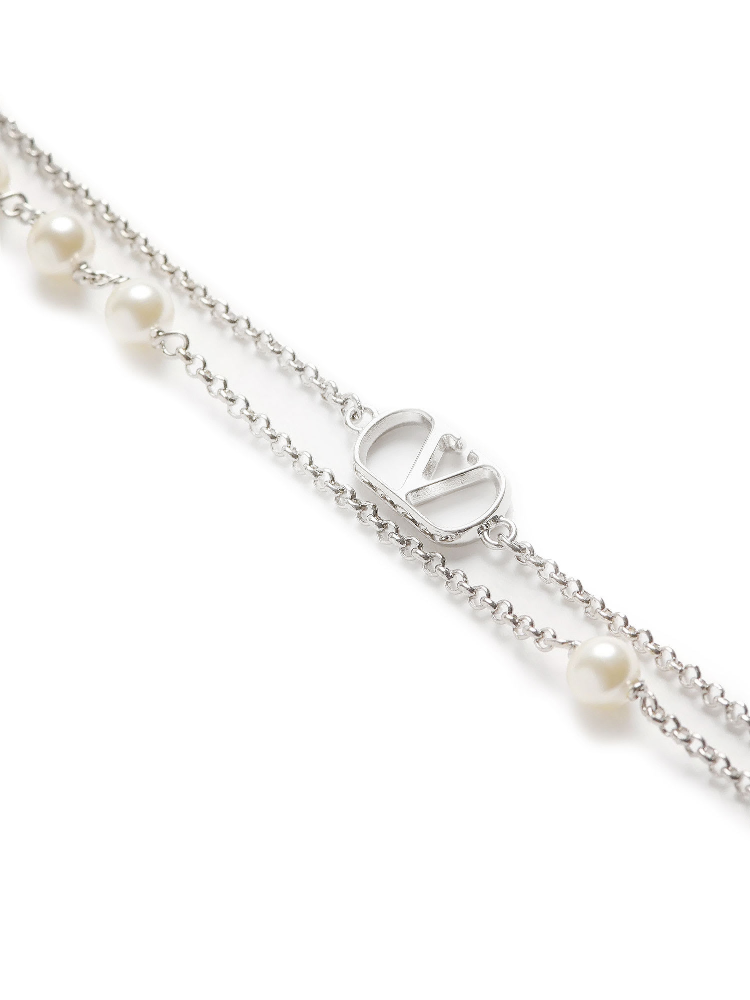 Valentino Vlogo Signature Metal Necklace With Pearls In Silver