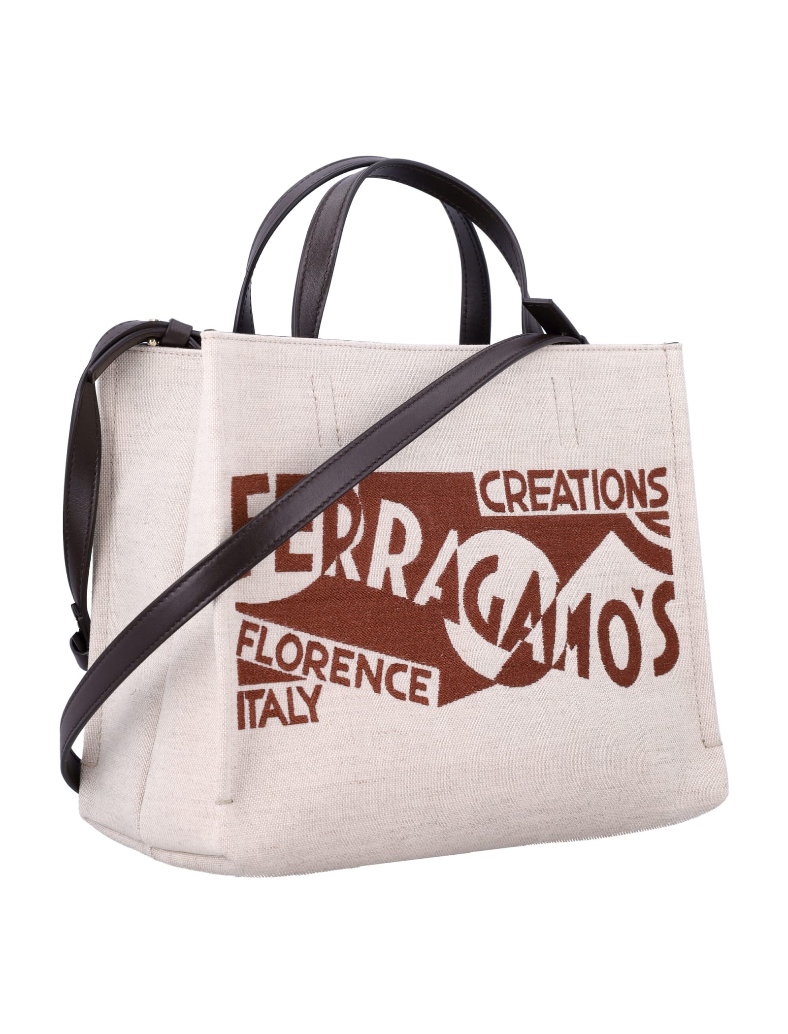 Shop Ferragamo Tt Sign Tote Bag In Naturale + Testa Di Moro