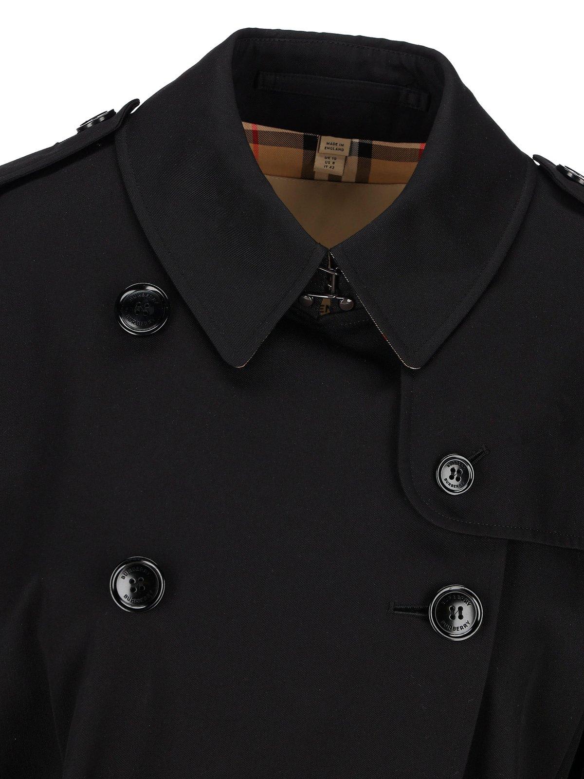 Shop Burberry Double Breasted Belted-waist Coat In Black
