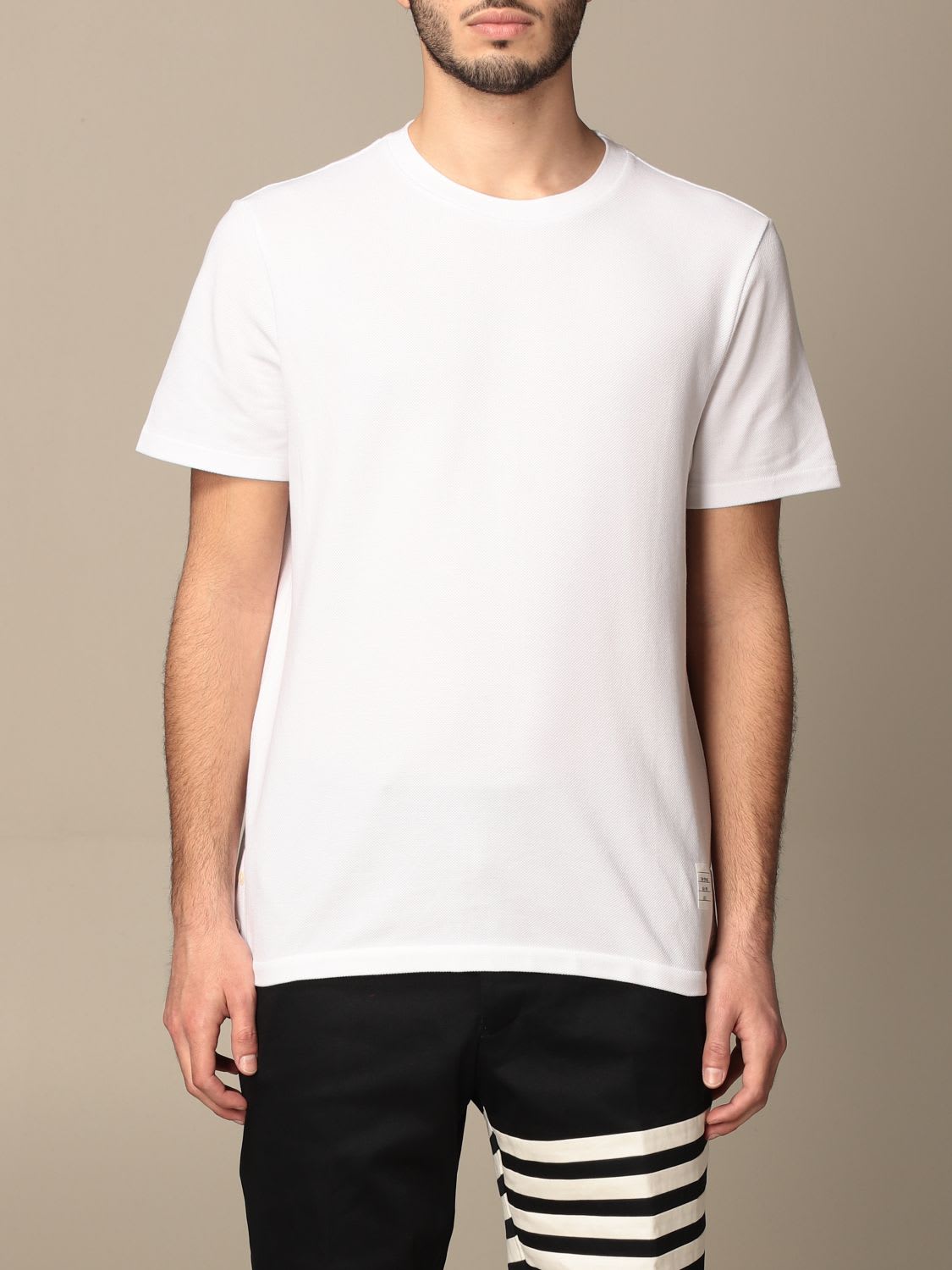 THOM BROWNE T-SHIRT THOM BROWNE COTTON T-SHIRT WITH STRIPED DETAIL,MJS056A 00050 100