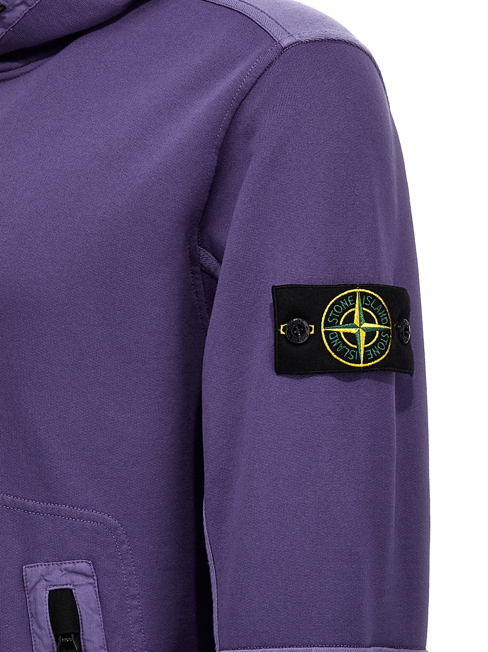 Shop Stone Island Logo Badge Hoodie In Purple