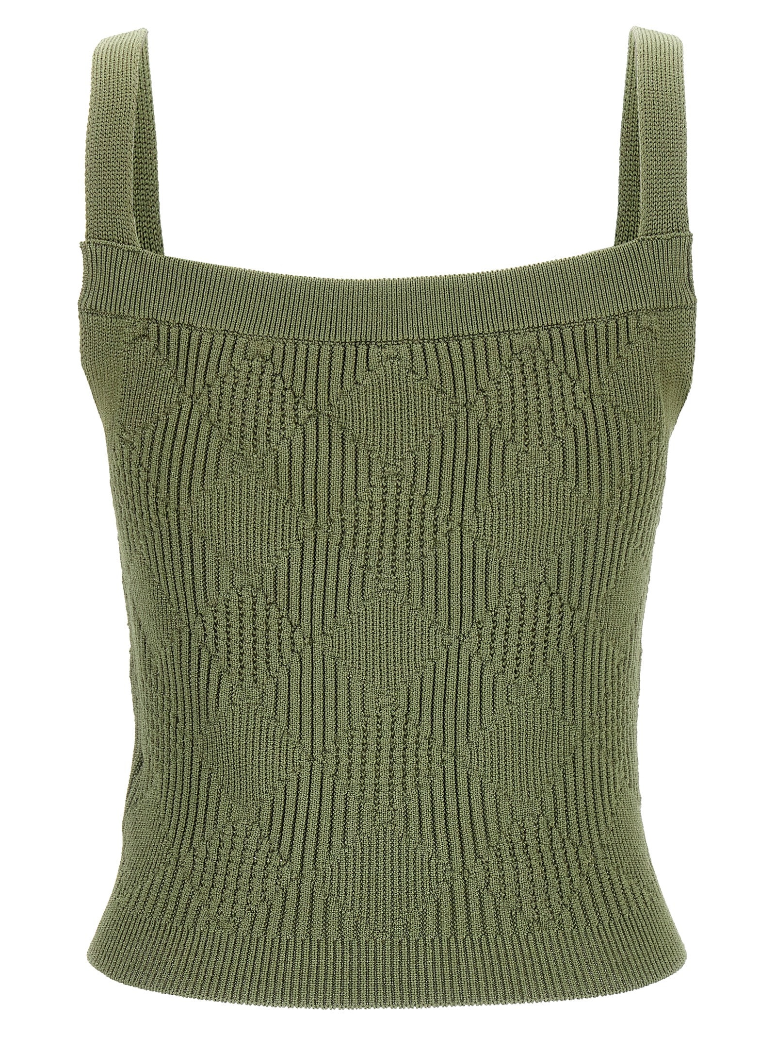 Shop Balmain Openwork Knit Top In Green