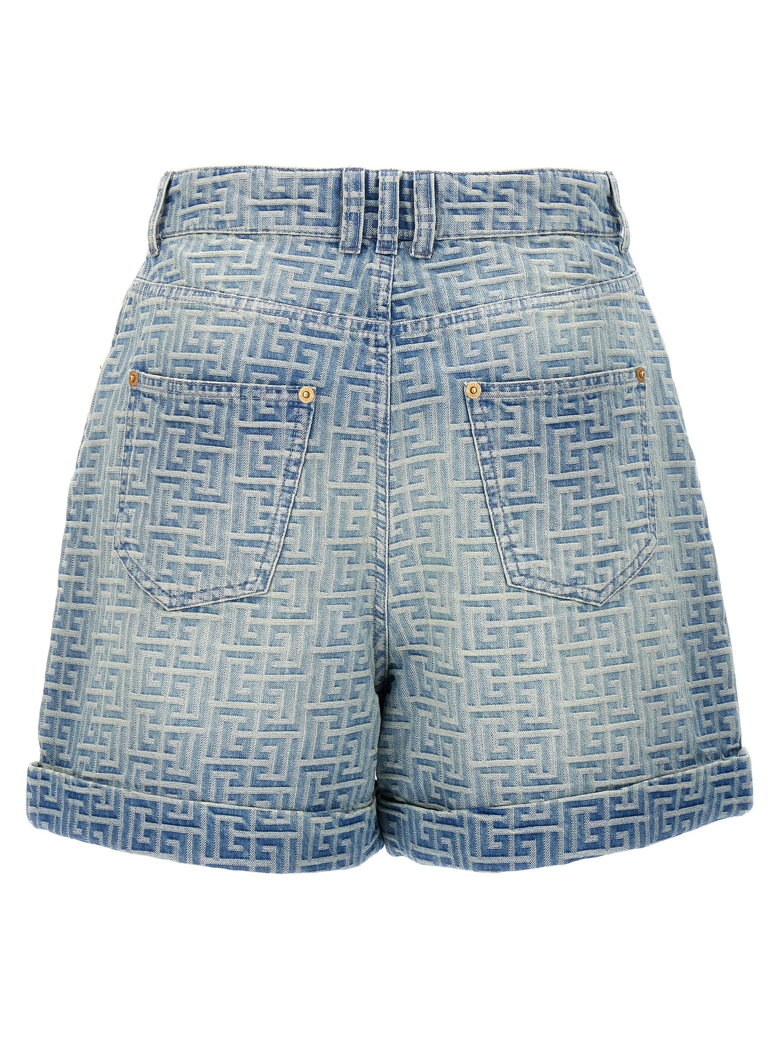 Shop Balmain Monogram Bermuda Shorts In Light Blue