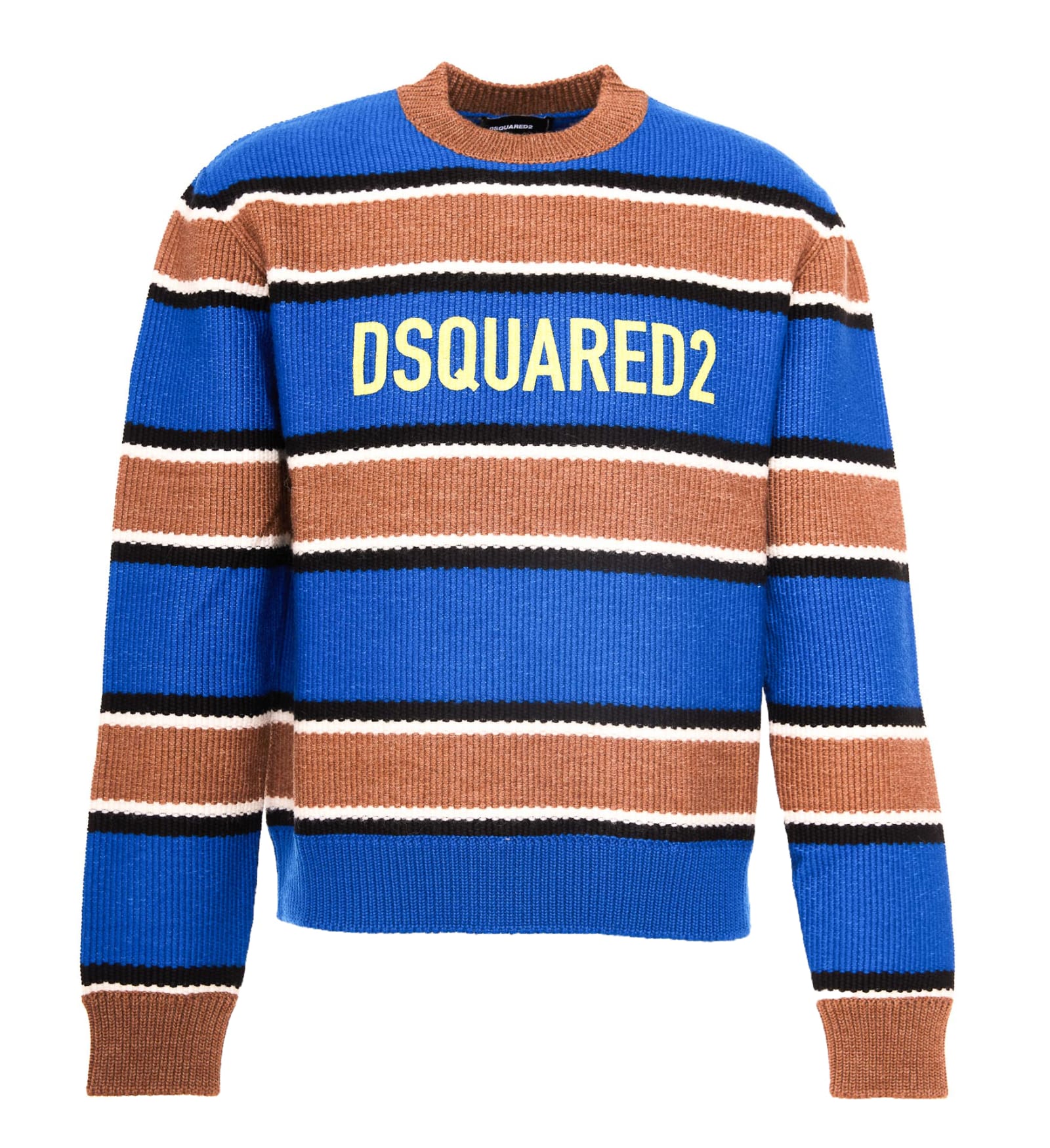 Dsquared2 Logo Striped Wool Knit Sweater In Multicolor