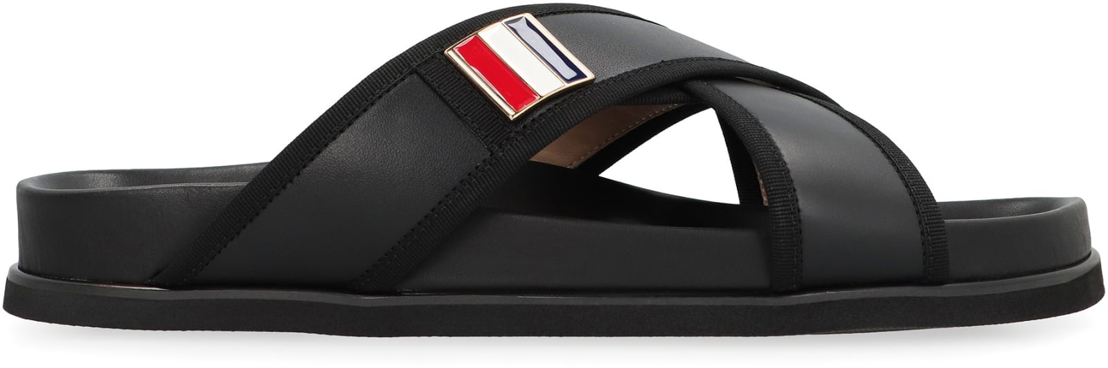 Shop Thom Browne Leather Slides In Black