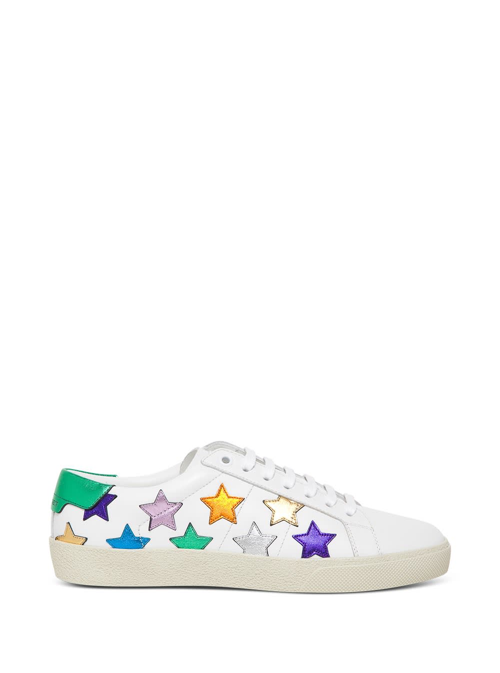 Saint Laurent Leather Sneakers With Multicolor Stars