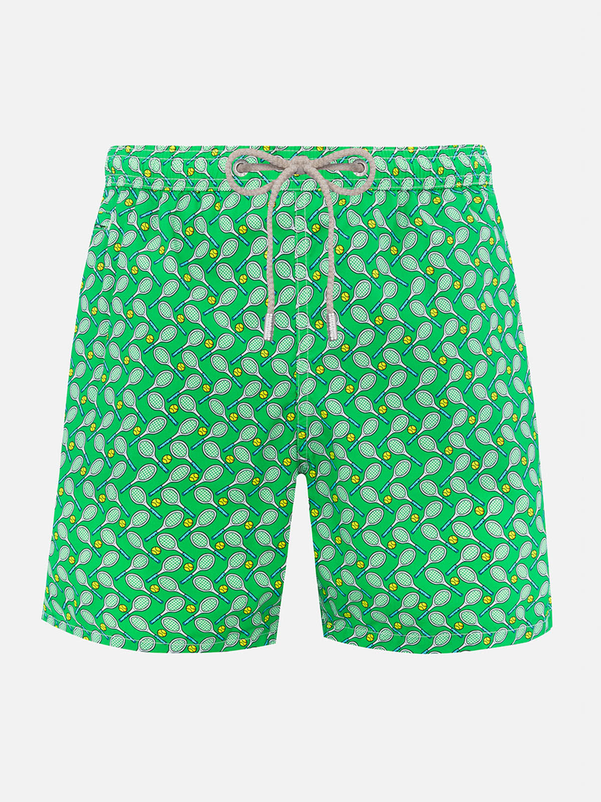 Mc2 Saint Barth Man Lightweight Fabric Swim-shorts Lighting Micro Fantasy With Tennis Print In Green