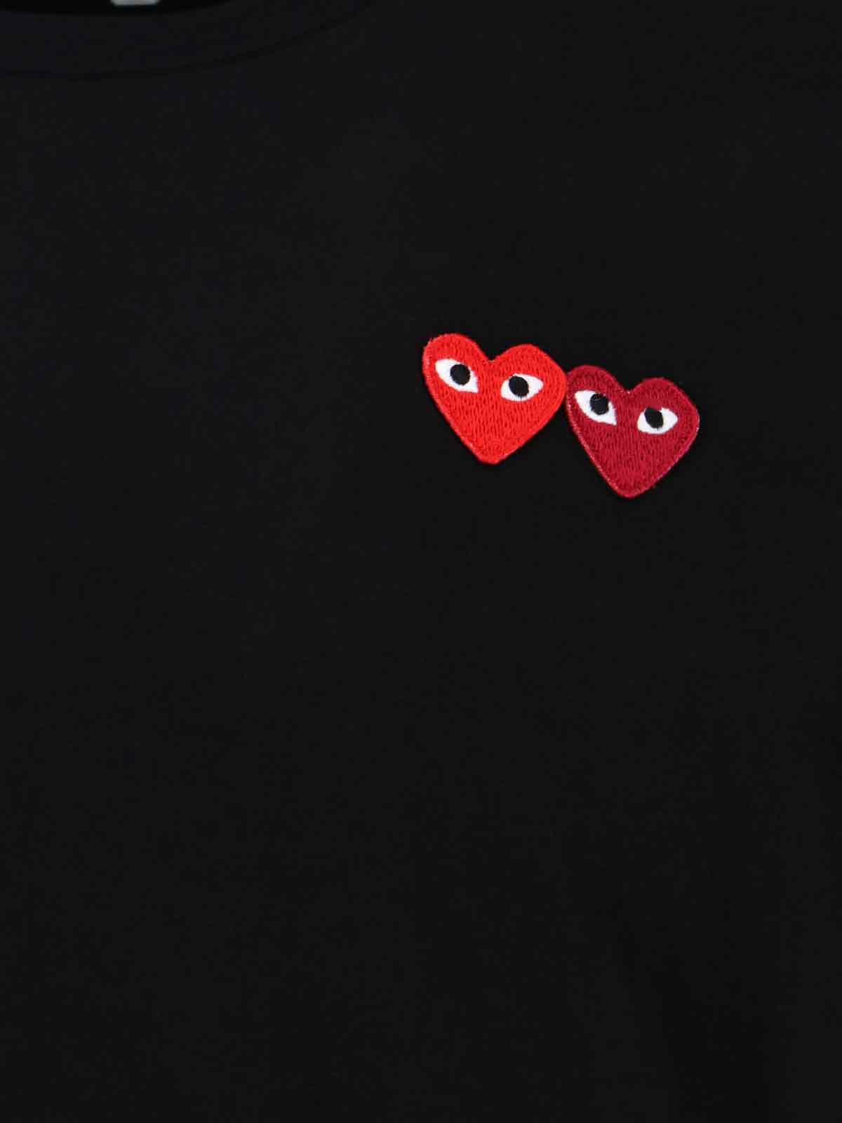 Comme Des Garçons Play Heart Motif Embroidered Short Sleeve T-shirt In Black