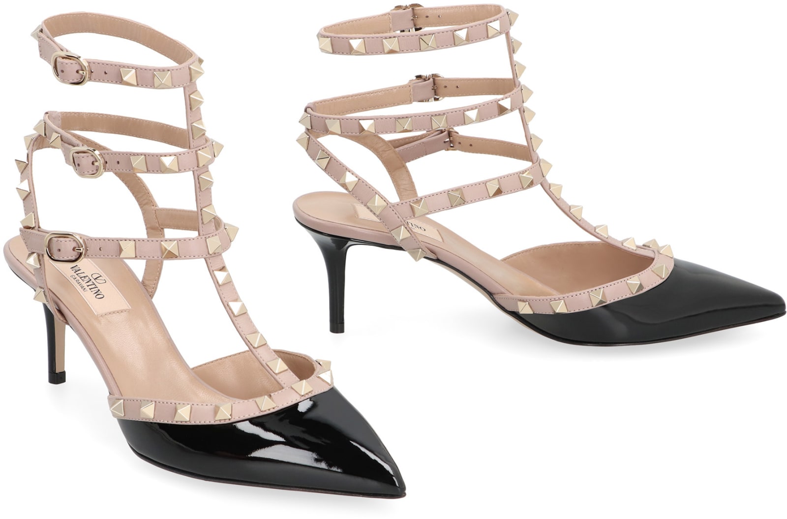 Shop Valentino Garavani - Rockstud Patent Leather Slingback Pumps In Black