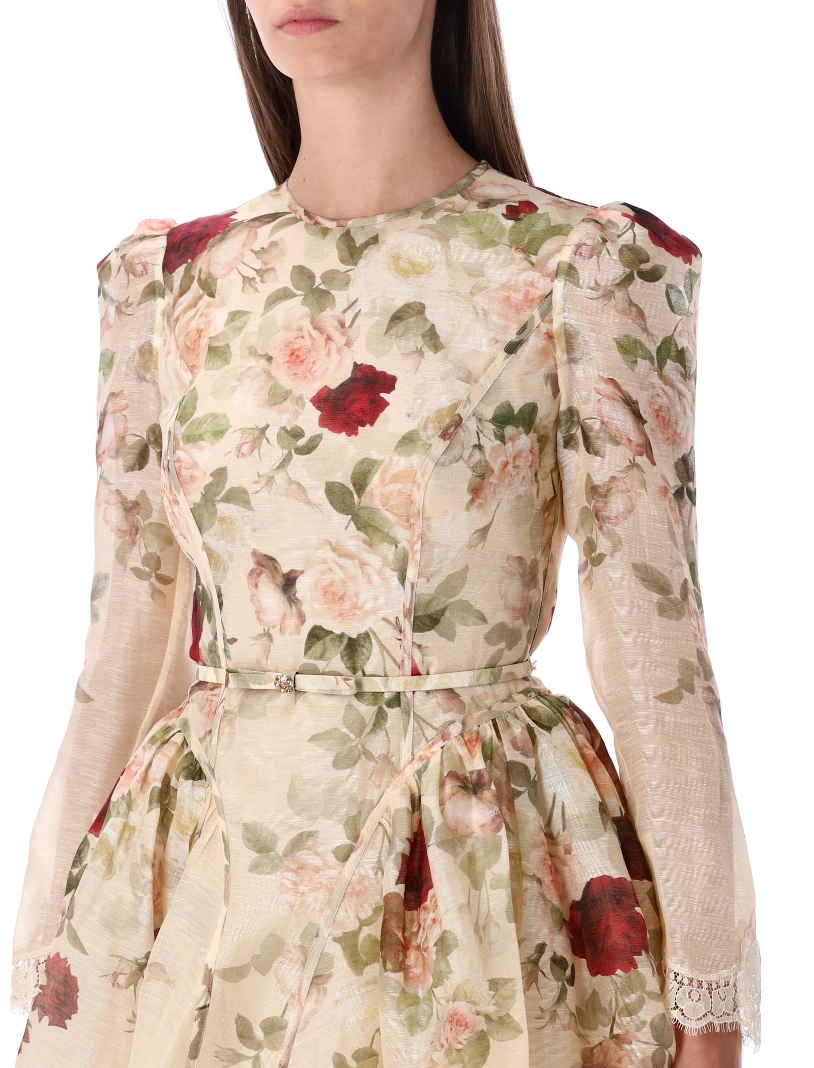 Zimmermann Hypnotic Silk Linen Lace Trim Mini Dress In Brown