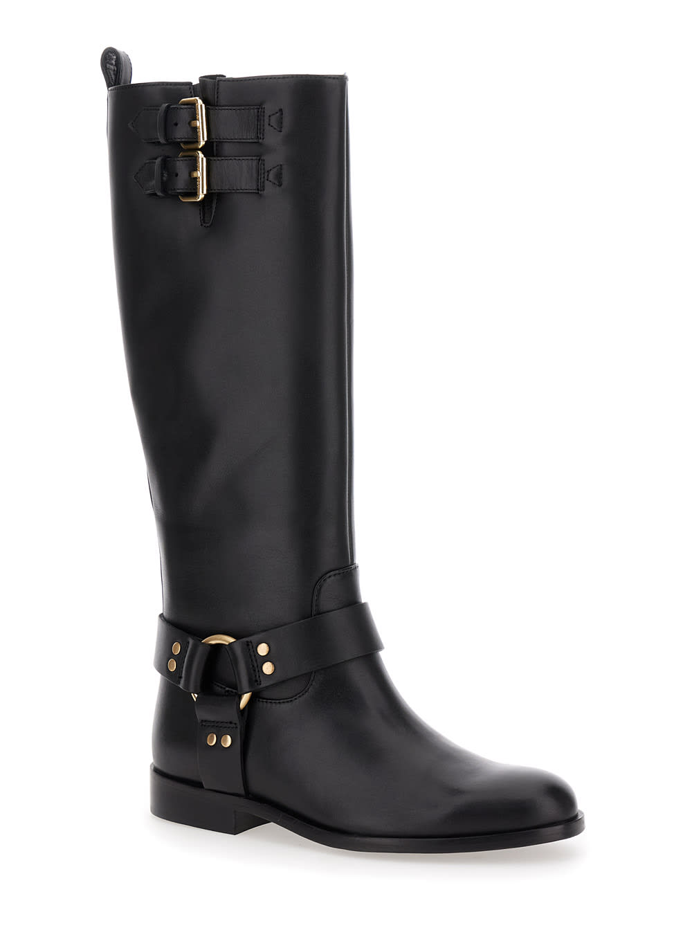 Shop Twinset Black Buckle Boots In Leather Woman