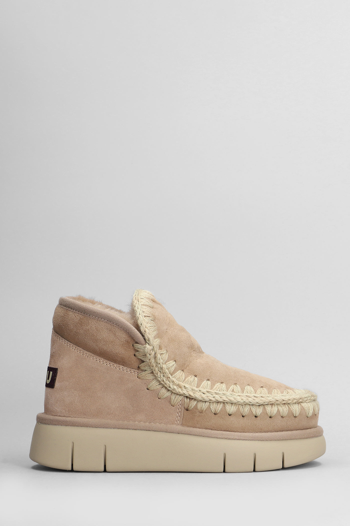 Eskimo Bounce Low Heels Ankle Boots In Camel Suede