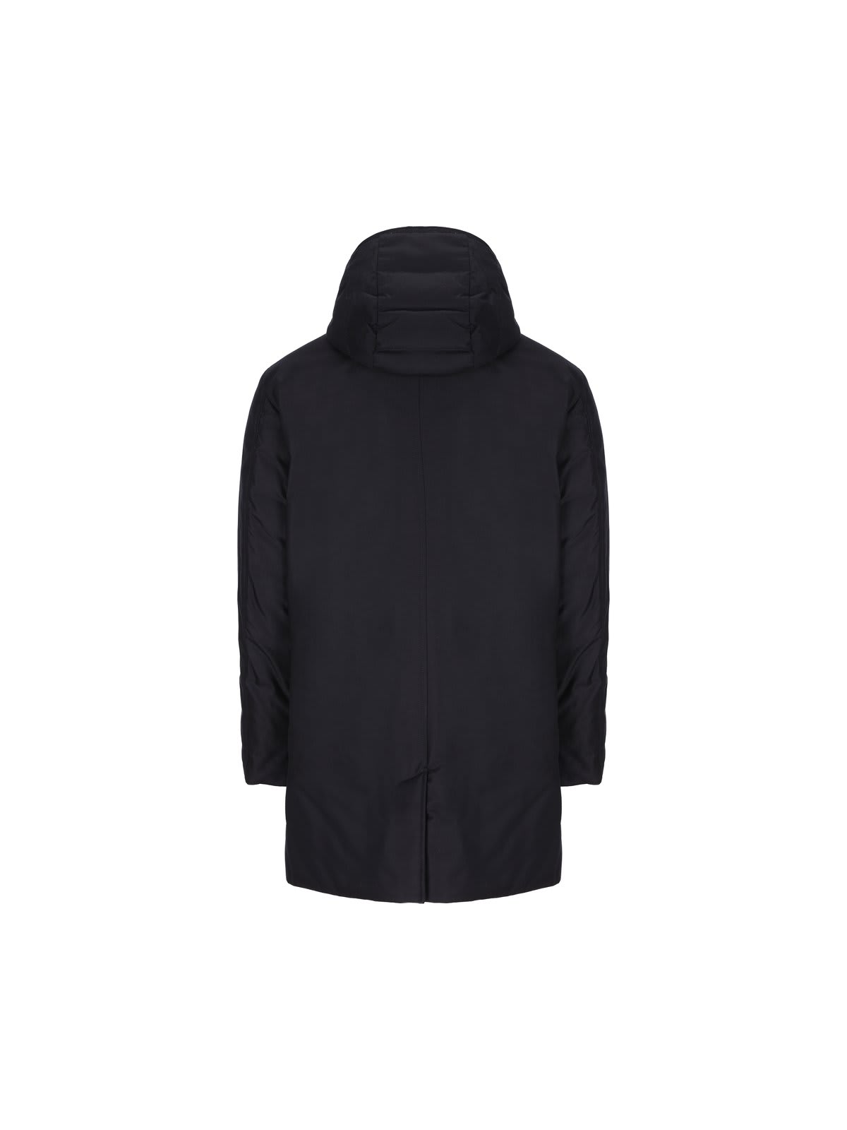 Shop Woolrich Buttoned Hooded Coat In Melton Blue