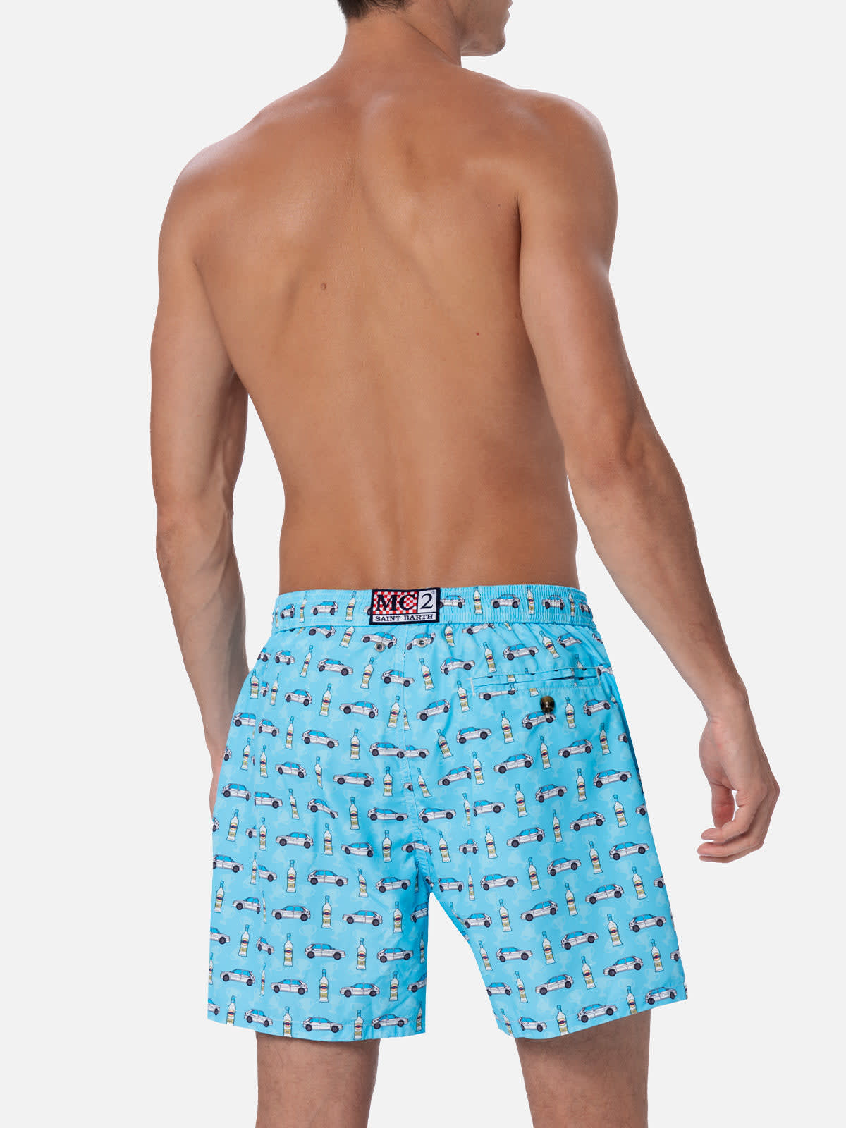 Mc2 Saint Barth Man Lightweight Fabric Swim-shorts Lighting Micro Fantasy With Lancia Delta Print Lancia Special Edi In Sky