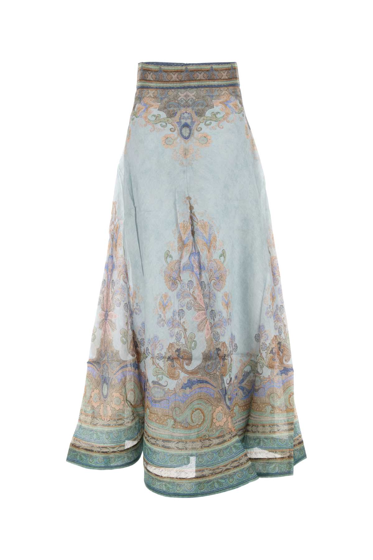 Shop Zimmermann Printed Linen Blend Eden Skirt In Bluepaisley